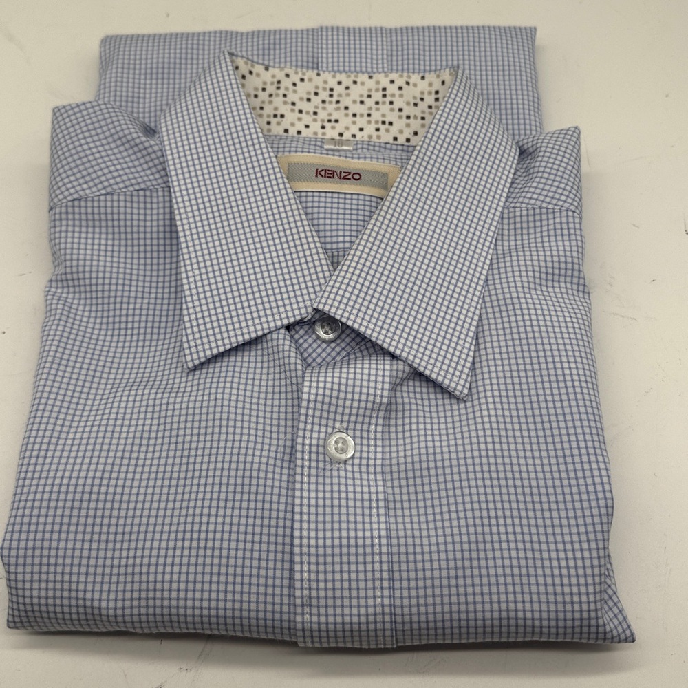 Kenzo Light Blue Grid Pattern Shirt